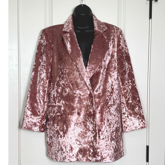 Topshop Pink Velvet Blazer Jacket Double Breasted US 10 Party Career - Picture 1 of 7